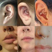 1PC 16G Front Zirconia Hinged Segment Septum Nose Ring Hoop Hypoallergenic Stainless Steel Black 8mm Helix Cartilage Earring 18K Gold Plated 6mm Daith Earrings Conch Piercing Jewelry Tragus Lobe Rook Earring,10mm Earlobe Earring,Eyebrow/Belly Button Hoop,Body Piercing Jewelry Decoration For Women And Men - N006 - View 9