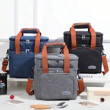 Thermal Lunch Bag Lunchbox Work Shoulder Strap Fitness/Insulated Expandable Double Layer Lunch Box Influencer/Tote Bag/Super Large Capacity Food - Màu xanh lam - Xem 2
