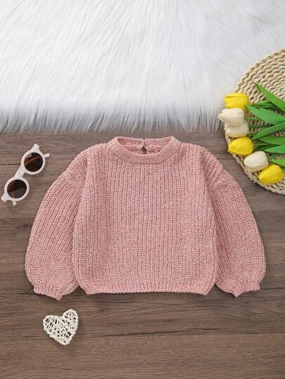 女婴休闲纯色针织毛衣，春/秋