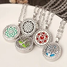 Collier pendentif d'aromathérapie en cristal Médaillon à fleurs de l'arbre de vie ouvert Collier de parfum Diffuseur d'huiles essentielles Bijoux Pendentifs strass Colliers d'arôme