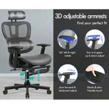 ALFORDSON Ergonomic Office Chair, SGS Certified Gas Cylinder, 180kg Load Capacity, Office Chair With Adjustable Lumbar Support, Retractable Footrest, Mesh Office Chair, Gaming Chair, Black - Xám - Xem 7