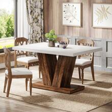 LITTLE TREE 47-Inch Dining Table For 4, Modern White Rectangular Dinner Table Kitchen Table For Home, Dining Room - Black+Oak - View 4