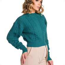 Women's Cropped Top Women's Knitted Blouse Long Sleeve Collar - Màu xanh ngọc - Xem 1