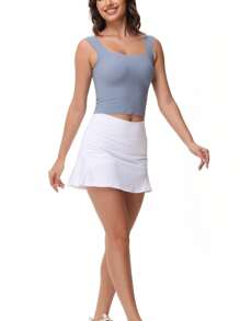 Women's Tight Fitted Widened Square Neck Tank Top With Built-In Bra Pads Sleeveless Air Touch Fabric - Dusty Blue - View 5