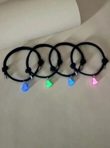 ATLVXJL 4条夜光四叶草手链，适合送给朋友、姐妹、兄弟、情侣，即使在黑暗中也能展现爱意，黑色编织手链，夏季送给女士、爱人、朋友的礼物，情人节、母亲节礼物 - 彩色 - 查看 6