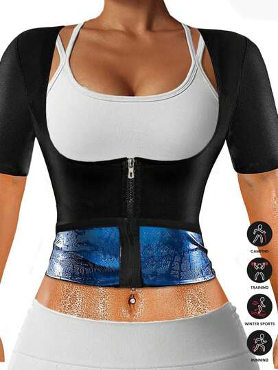 Conjunto de sauna para mujer para exteriores y deportes con cremallera, moldeador de cintura, cinta para sudar, recortador de cintura, traje de yoga Shapewear, corsé moldeador de cintura, accesorios de gimnasio