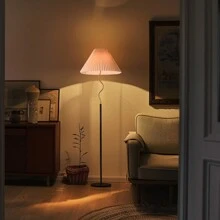 KUNJOULAM Modern Pleated Floor Lamp, Black Pole Floor Lamps, Simple Design Tall Lamp With Adjustable Beige Lampshade, Standing Lamp For Living Room, Bedroom, Office, Home (Without Bulb) - Xem 1