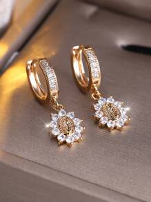 Vanel 2pcs Luxury Classic Copper Alloy Inlaid White Cubic Zirconia Virgin Mary Pendant Earring Set, Suitable For Women Engagement/Wedding Decoration - earring - View 3