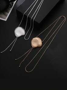 Vintage Asymmetrical Round Pendant Adjustable Necklace Women Imple Long Style Tassel Gold Metal Girl Fashion Jewelry Clothing  Accessories - Multicolor - View 8