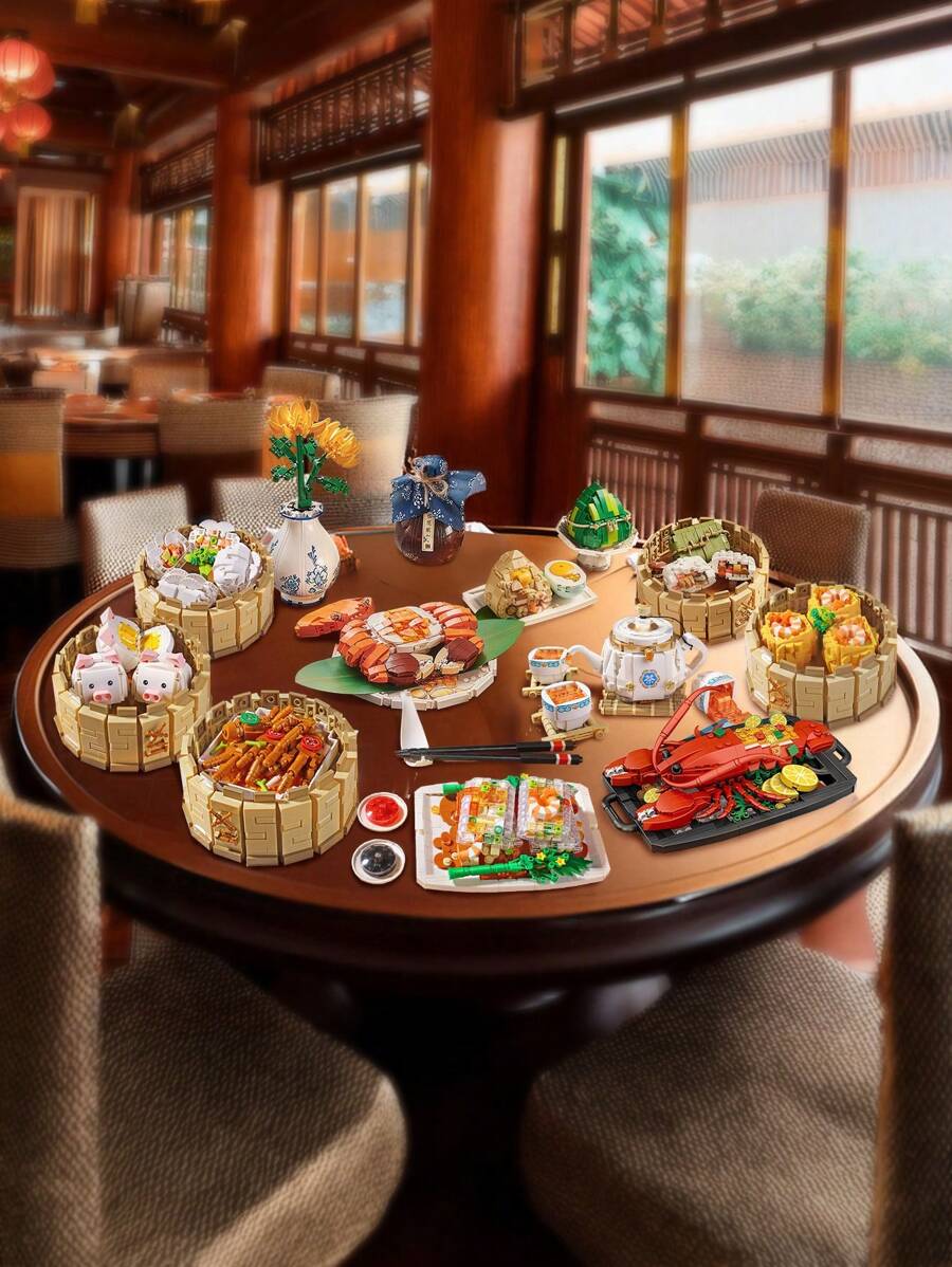LOZ 多种传统中式食物模型龙虾大闸蟹迷你积木套装生日礼物室内摆设提高动手能力 - 黑色 - 查看 1