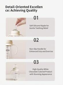 1pc Beige Baby Bottle With Silicone Duck-Mouth Straw, Handles For Any Drinking Position