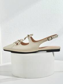 Bowknot Pointed Toe Flat Shoes, Fashionable Slip-On Casual Shoes For Women Valentines - Apricot - View 4