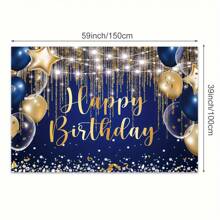 1 pieza, Fondo de decoración de fiesta de cumpleaños con globos azul marino, azul tesoro, dorado, lunares dorados y estrellado - Banner de fotografía para mesa de pastel de cumpleaños, Navidad - Multicolor - Ver 2