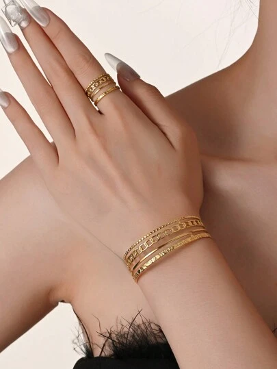2 件/1 套或 1 件 18K 镀金华丽款式不锈钢手链戒指女士珠宝婚礼派对约会礼物