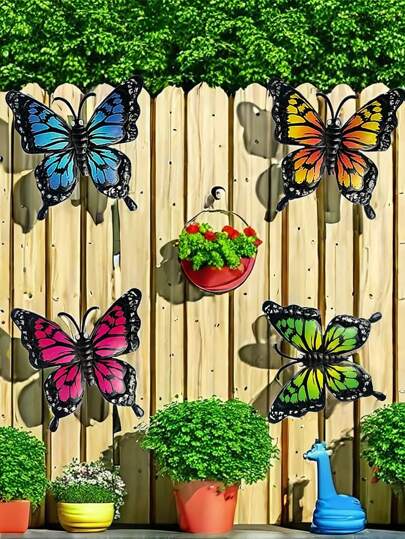 1pc/4pcs Metal Butterfly Wall Decor, Outdoor Fence Art Decoration, Suitable For Decorating - Hanging Garden, Yard, Living Room, Bedroom, Patio, Balcony, Gift For Family And Friends,Home Decor ,Room Decor,Wall Decor Gifts Birthday Graduation