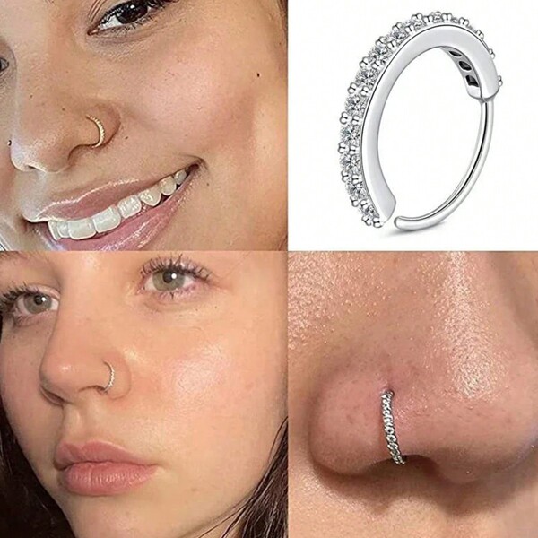 Wis 1 peça/3 peças Conjuntos Brincos de Nariz com Strass Fashion em Aço Inoxidável, Brincos de Nariz Redondos e Macios para Mulheres, para Piercing Corporal, Festa de Clube, Uso Diário, Presentes de Aniversário para Amigos