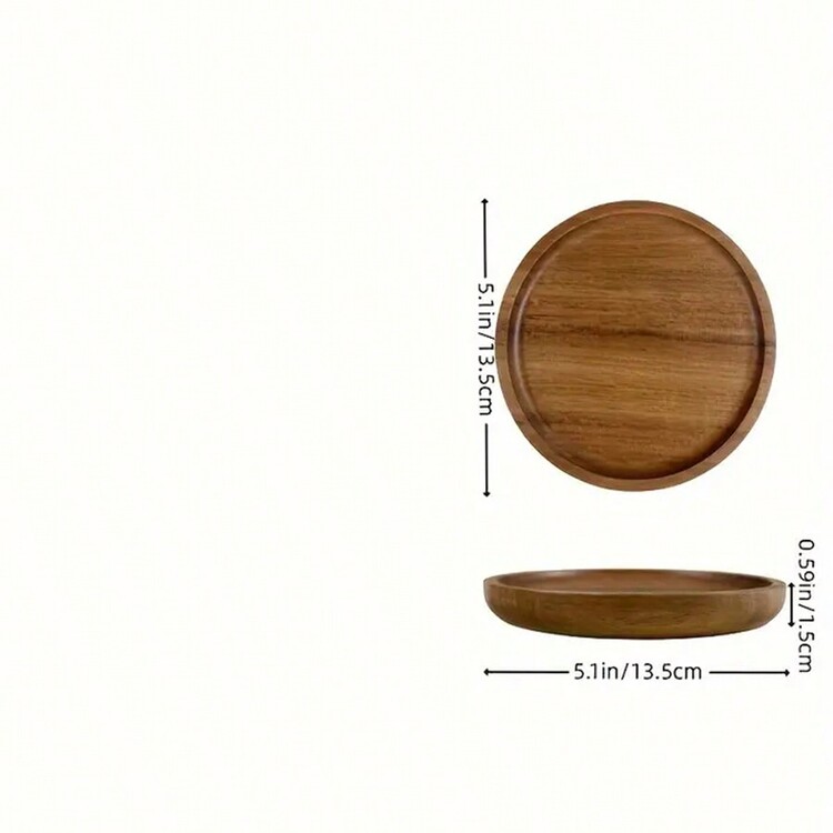 1pc, Circular Wooden Tray, Wooden Fruit Tray, Solid Wood Dessert Tray, Multifunctional Dessert Tray, Decorative Fruit Tray, Coffee Cup Tray, Teacup Tray, Cake Tray, Used In Restaurants - Yellow - View 8