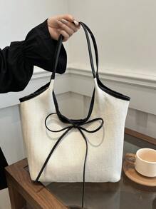 Bolso de mano elegante y de moda, bolso de hombro con decoración de lazo para mujeres, adecuado para usar en el trabajo y el día a día, cartera de mujer con lazo de moda