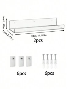 1pc Acrylic Wall Mounted Storage Rack Set, White, 11.8 Inches, Self-Adhesive Wall Organizer Shelf, Suitable For Bathroom, Kitchen, Bedroom, Office, Game Room And More, No Damage To Wall, No Drilling Required. - Clear - View 11