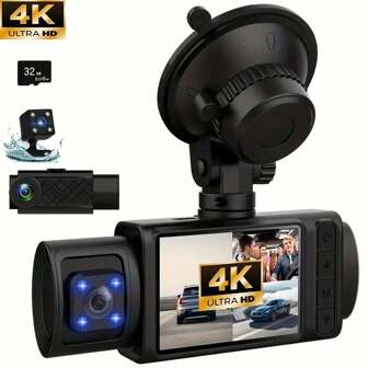A Black HD Dashcam Three Camera Night Vision 24-Hour Parking Monitor 4.3 "Desktop Can Be Applied To Vehicle DVR Automatic Cycle Recording Parking Monitoring,150mAh Lithium Battery