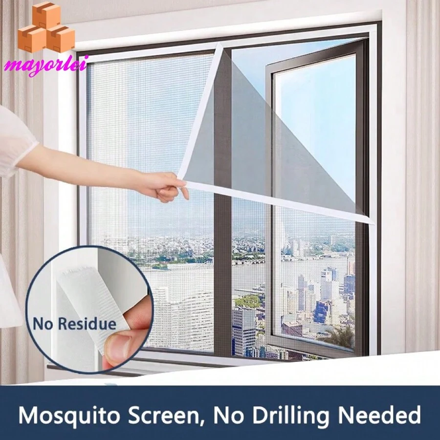 White Mesh Screen - No Drilling Needed, Self-Adhesive Hook And Loop, High Density Insect Protection, Ideal For Windows And Doors - White - View 1