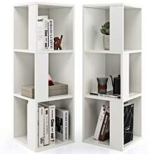 2 Pcs Storage Bookcase 3-Tier Wooden Bookshelf Cabinet Freestanding Display,White - White - View 1