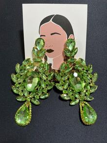 1 对 12.5 厘米精致花朵新娘女士珠宝，大尺寸水钻耳环，女士派对礼服配饰 - 大紅 - 查看 2