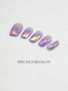 10 Peças Conjunto de Unhas Postiças Brilhantes - Quadradas Curtas, Design de Olho de Gato Roxo com Borda Alegre, Unhas Postiças Reutilizáveis para Mulheres e Meninas, Esmalte de Unhas de Olho de Gato, Unhas Curtas e Fofas para Colar