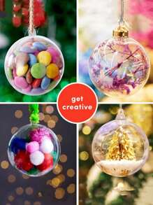 10pcs Transparent Fillable Ornament Balls, 3 Assorted Sizes, Plastic Acrylic Craft Balls For DIY Party Decorations - Clear - View 10