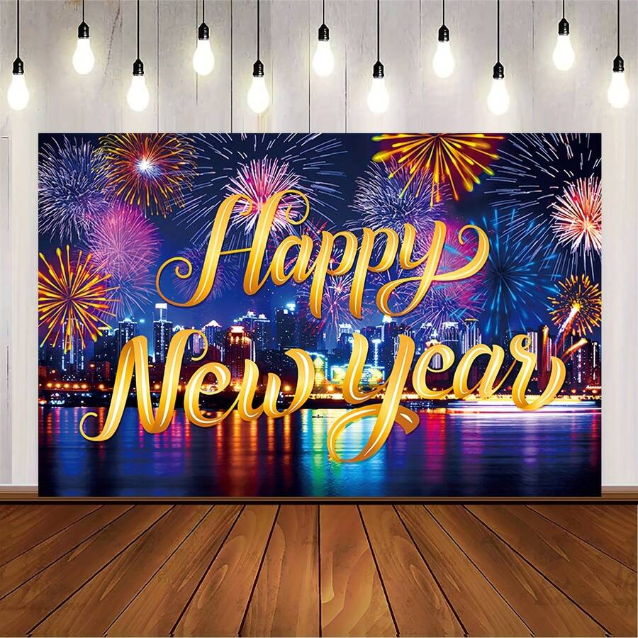 1pc,新年快乐背景,新年快乐背景横幅2024新年快乐背景派对装饰跨年晚会背景用品 - 多色 - 查看 1