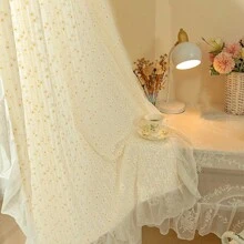 1 rèm cửa voan xếp nếp ren hoa cúc, phần trên có túi treo, phong cách trang trại lãng mạn kiểu Pháp cho phòng khách phòng ngủ, rèm tủ, vách ngăn cửa, rèm che cửa sổ trang trí nửa bóng, vải jacquard có viền xếp nếp dệt - màu kem - Xem 5