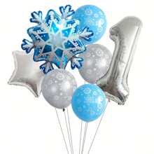 7Pcs/Set Winter Frozen Snowflake Balloon Birthday Party Decoration Snowflake Foil Balloon Set Theme Party Decoration, Indoor And Outdoor Decoration, Party Decoration Supplies, Holiday Decoration, - Multicolor - View 12