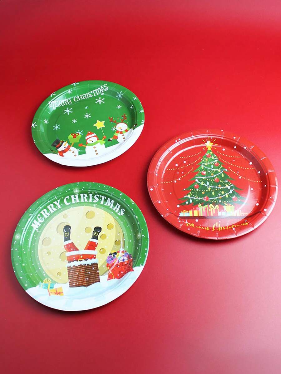 7 chiếc đĩa tiệc Giáng sinh màu đỏ và xanh lá cây có hình cây thông Noel, người tuyết, ông già Noel, thích hợp đựng trái cây, bánh, món tráng miệng, đồ dùng tiệc trang trí Giáng sinh đồ trang trí Giáng sinh quà tặng Giáng sinh đồ dùng tiệc Giáng sinh - Nhiều màu - Xem 1