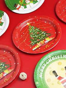 7 chiếc đĩa tiệc Giáng sinh màu đỏ và xanh lá cây có hình cây thông Noel, người tuyết, ông già Noel, thích hợp đựng trái cây, bánh, món tráng miệng, đồ dùng tiệc trang trí Giáng sinh đồ trang trí Giáng sinh quà tặng Giáng sinh đồ dùng tiệc Giáng sinh - Nhiều màu - Xem 4