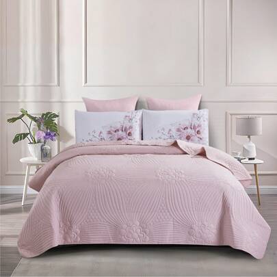 3pcs Ultrasonic Print Bedding Set 1 Bed Cover & 2 Pillowcases, Skin-Friendly & Breathable, Soft & Comfortable (1*Bed Cover + 2*Pillowcases, No Quilt/Pillow Filler)