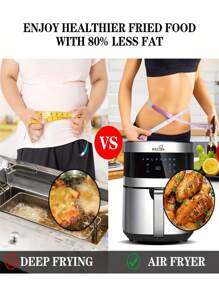 KitCook Large 6.8 QT Air Fryer,1500W Oven,8 Presets LED Touch Digital Screen, Shake Reminder, Nonstick Basket, Stainless Steel Electric Hot Oilless Cooker(Recipes Book/Skewers Included),Silver - US A Type Plug(110-127V) - View 3