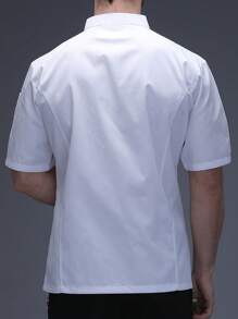 1 pieza Chaqueta de chef unisex, uniforme de chef de manga corta con cuello alto y doble botonadura de color blanco para cocina, panadería, restaurante, trabajo de hotel