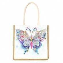 1set Reusable Floral Butterfly Girl Pattern DIY Diamond Painting Tote Bag, Sparkling Asymmetrical Diamond Casual Shopping Bag With Handles For Adults, Suitable For Outdoor & Mall Use - Multicolor - View 16
