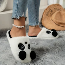 Ladies Black And White Panda Cute Cartoon Style Home Non-Slip Plush Slippers - Black and White - View 3