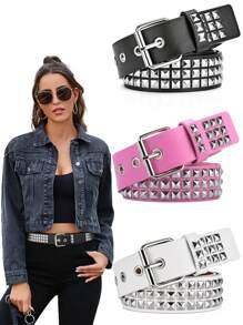 1pc Unisex Punk Rivet Pyramid Square PU Leather Belt, Suitable For Daily Wear, Great Gift For Valentine's Day Summer, School Fall, Autumn, Halloween - Color - View 7