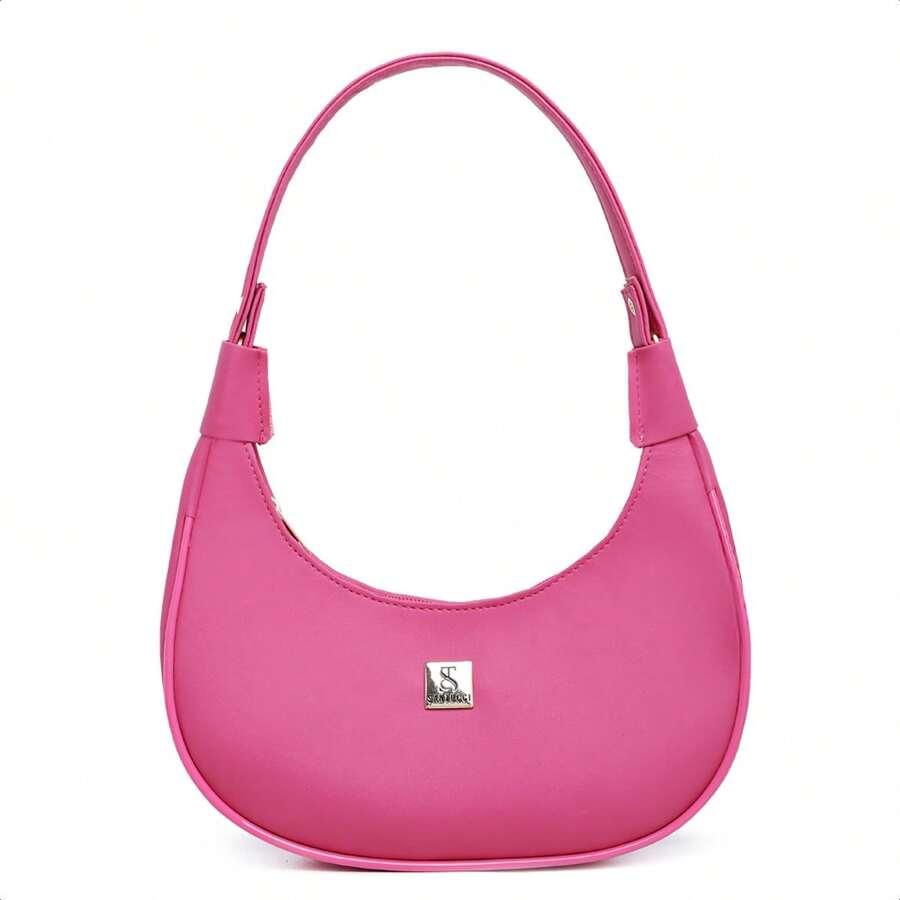 Women's Half Moon Tote Shoulder Bag Small Sophisticated - Hot Pink - View 1