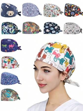 1pc Women's Polyester Digitally Printed Work Cap/Nurse Cap, Anti-Bacterial And Anti-Dust, Suitable For Nurses, Surgeons, Beauticians, Cleaning And Housekeeping Workers In Medical Institutions