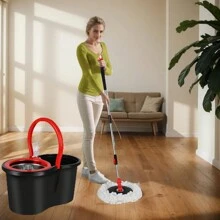 Spin Mop And Bucket With Wringer Set, 360° Mop And Bucket System With 3 Microfiber Mop Refills And 61" Extended Handle For Floor Cleaning - màu đen - Xem 8