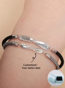 1 pieza de pulsera personalizada grabada con nombre y fecha para pareja, regalo para el Día de San Valentín, Día del Padre, Día de la Madre, cumpleaños, aniversario, amigos, graduación, Navidad - Estilo 1 - Ver 3