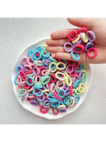 100 unidades Lazos de pelo elásticos de alta elasticidad de colores para uso casual - multicolor - Ver 1