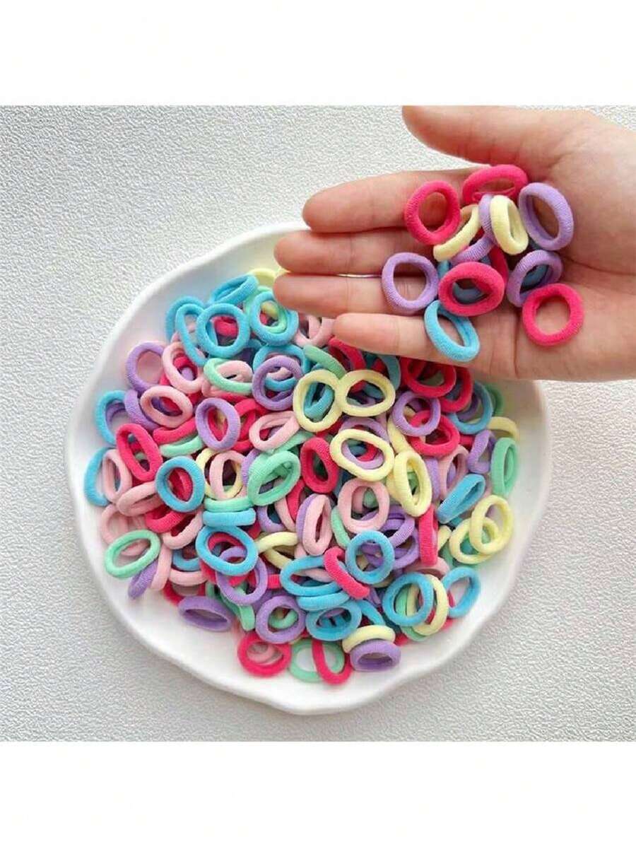 100 unidades Lazos de pelo elásticos de alta elasticidad de colores para uso casual - multicolor - Ver 1