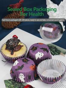 100pcs/Set Bat Print Theme Dessert Paper Cups Cupcake Liners Oil-Proof Baking Cups For Birthday Party - Multicolor - View 1