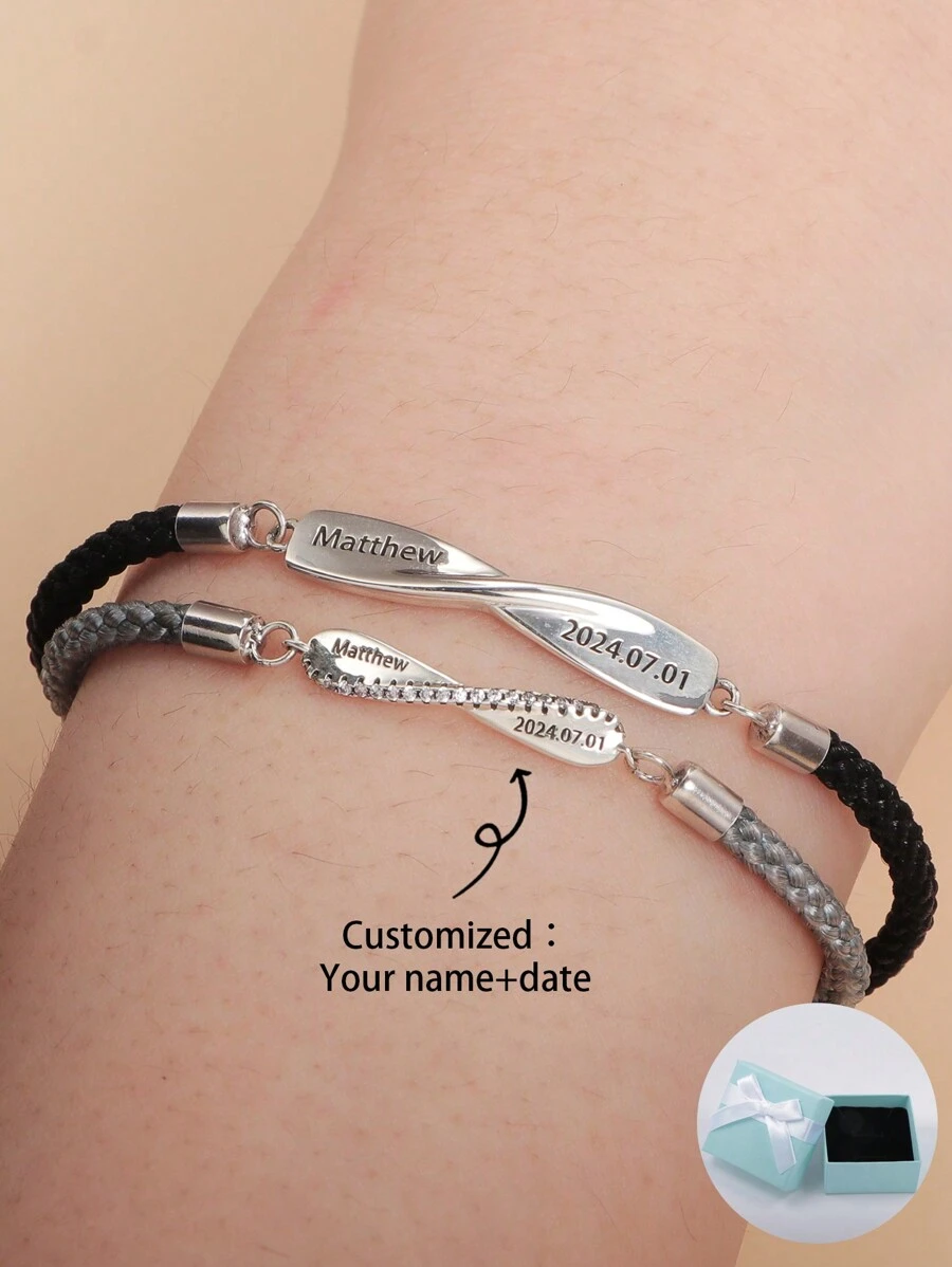 1 pieza de pulsera personalizada grabada con nombre y fecha para pareja, regalo para el Día de San Valentín, Día del Padre, Día de la Madre, cumpleaños, aniversario, amigos, graduación, Navidad