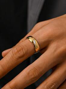 1pc 18K Gold Plated Stainless Steel Retro Leaf Wave Design Men's Rings Jewelry - Ring - View 1