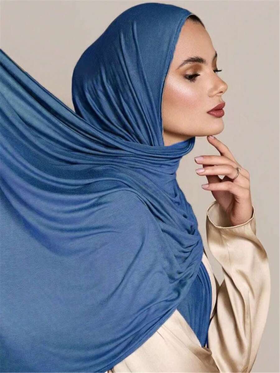 1pc Women's Plus Size Knitted Headscarf/Shawl, Soft Casual Solid Color Scarf, Versatile Accessory,Beach,Holiday,Travel Essential,Holiday - Gray Blue - View 1